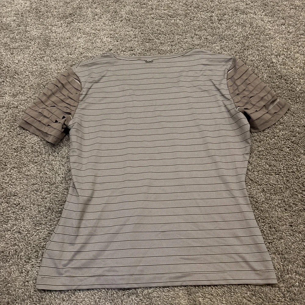St. John Top Womens Medium Striped Pullover Shirt Office Stretch Layered Sleeves